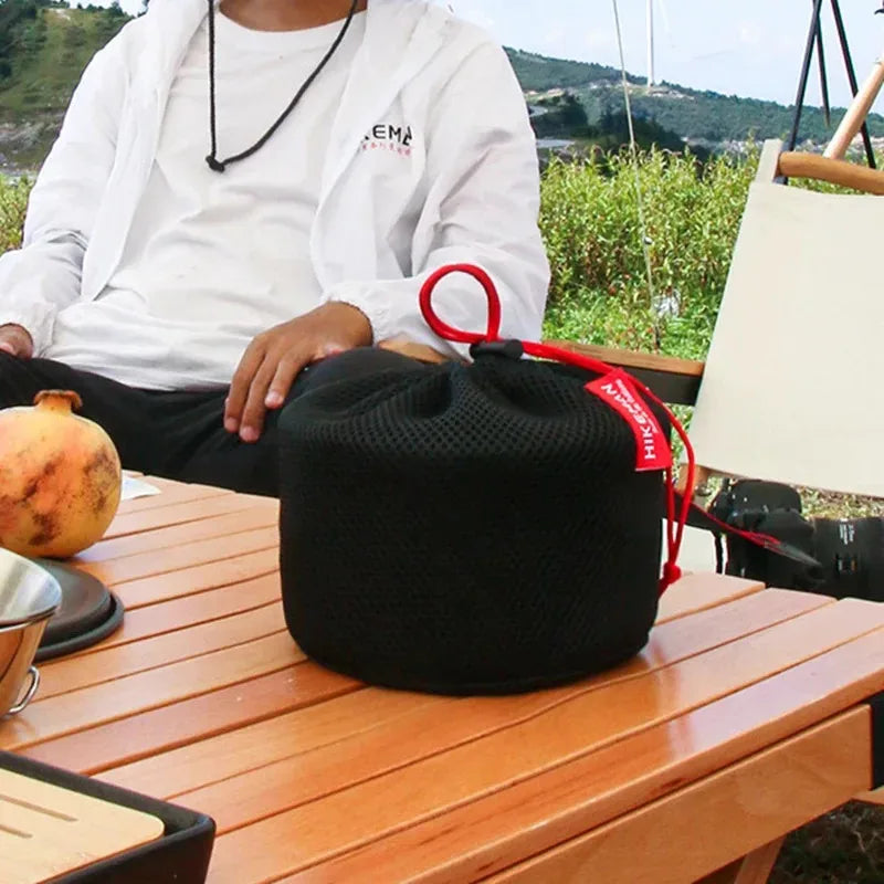 Portable Set Pot Storage Bag Ultra Light Mesh Fabric Tableware Bag Breathable Drawstring Buckle Bundle Mouth Handbag Outdoor