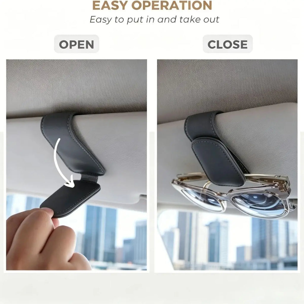 Magnetic Leather Sunglass Holder Eyeglass Hanger Clip for Car Sun Visor Suitable for Different Size Eyeglasses