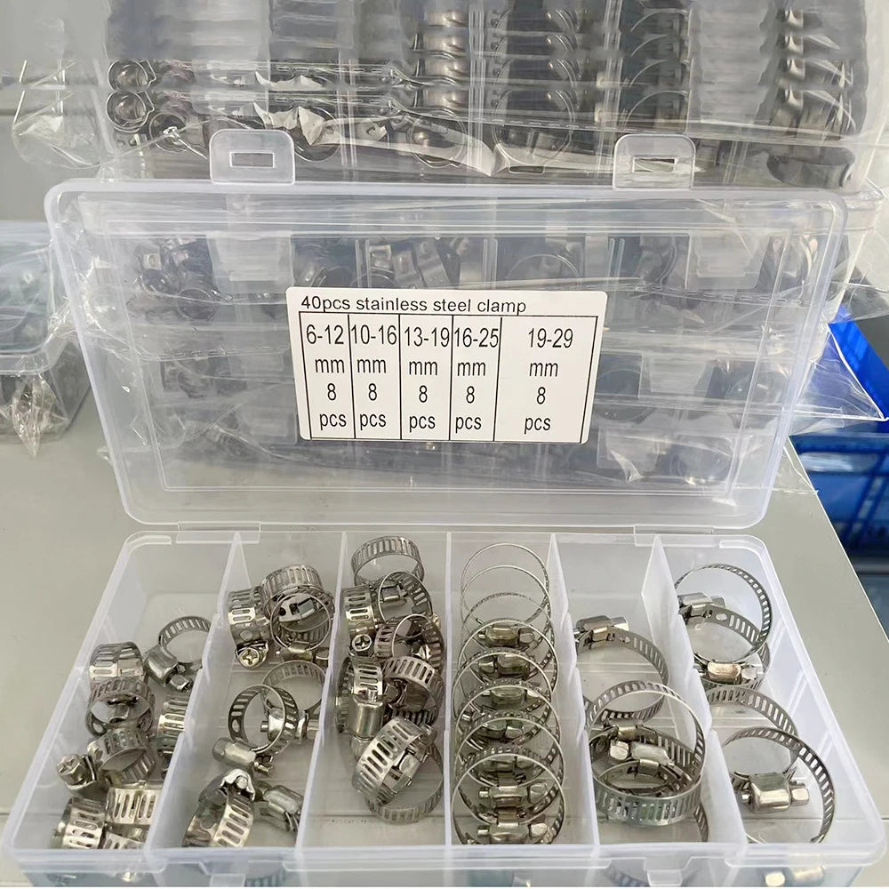 40PCS hose clamp set 1/4 "– 1-1/8" stainless steel worm gear hose clamp for pipes, intercoolers, pipes, pipes and fuel pipes