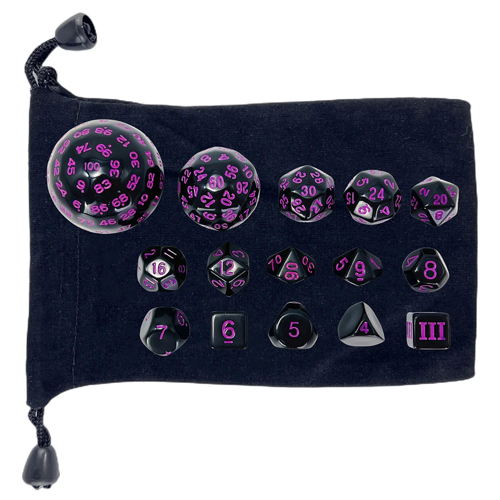 15 Pieces Acrylic Opaque Polyhedral Dice Set D3-D100 Game Dice with Velvet Dice Bag for DND Role Playing Table Games Party