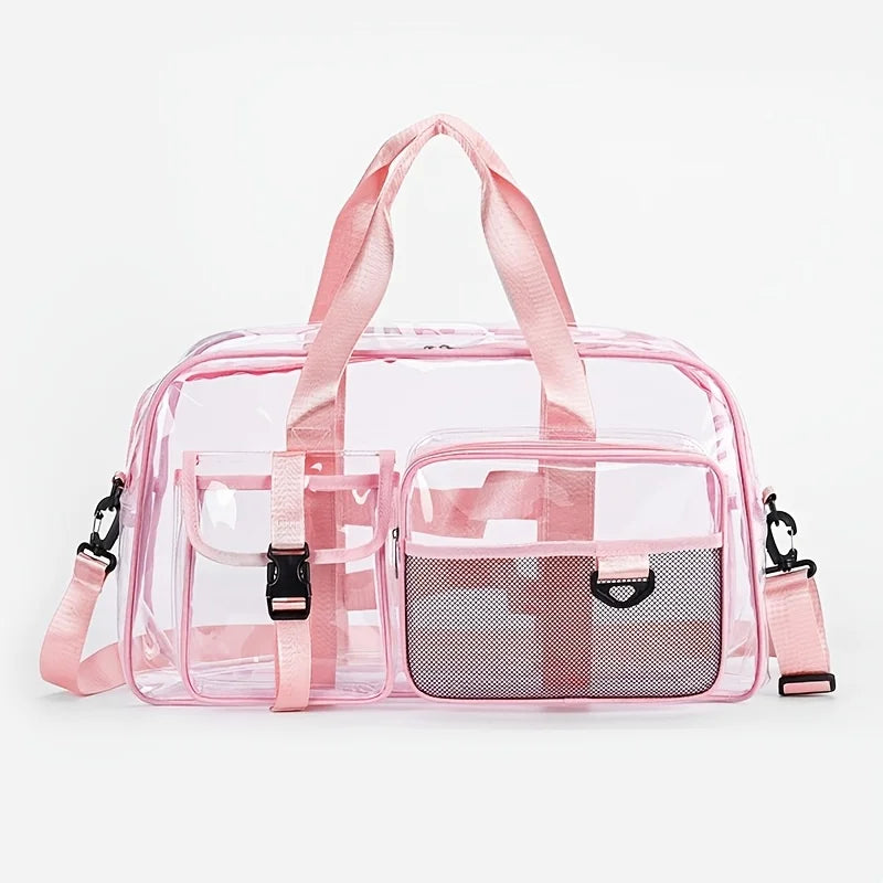 Spacious Clear Pvc Carry Large Capacity Portable Handbag Suitable Gym Beach Outdoor Sport Daily Travel Storage Organizing Use