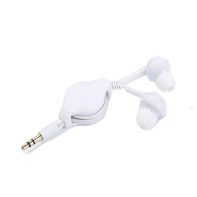 Portable 3.5mm Retractable Cable In-Ear Earphone Carry Headset Extendable Wire Earphone Straight Insert for MP3 MP4 0.8m Cable