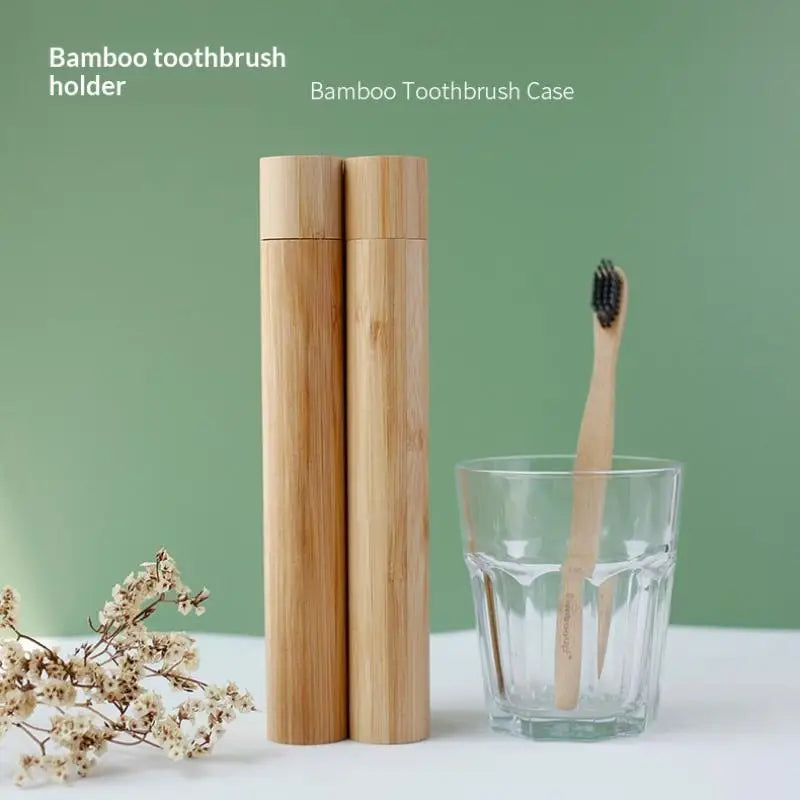 Empty Bamboo Toothbrush Tube & Tea Bottle Eco-Friendly Toothbrush Case Travel Portable Tooth Brush Holder Box