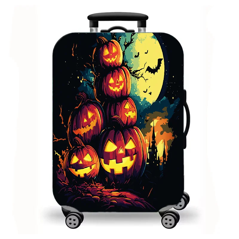 Luggage Cover, Halloween Pumpkin Witch Castle Print Stretch Suitcase Protector, Washable Anti-Scratch Travel Baggage Cover