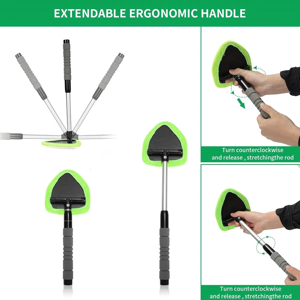 Windshield Cleaner with 2 Microfiber Pads Car Window Cleaning Wash Kit Extendable Handle Car Glass Cleaner for Car & Home Use