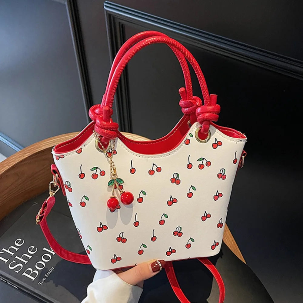 Cherry Pendant Cherry Crossbody Bag Large Capacity Korean Style Basket Shoulder Bag All-match Message Bag Small Tote Bag Travel
