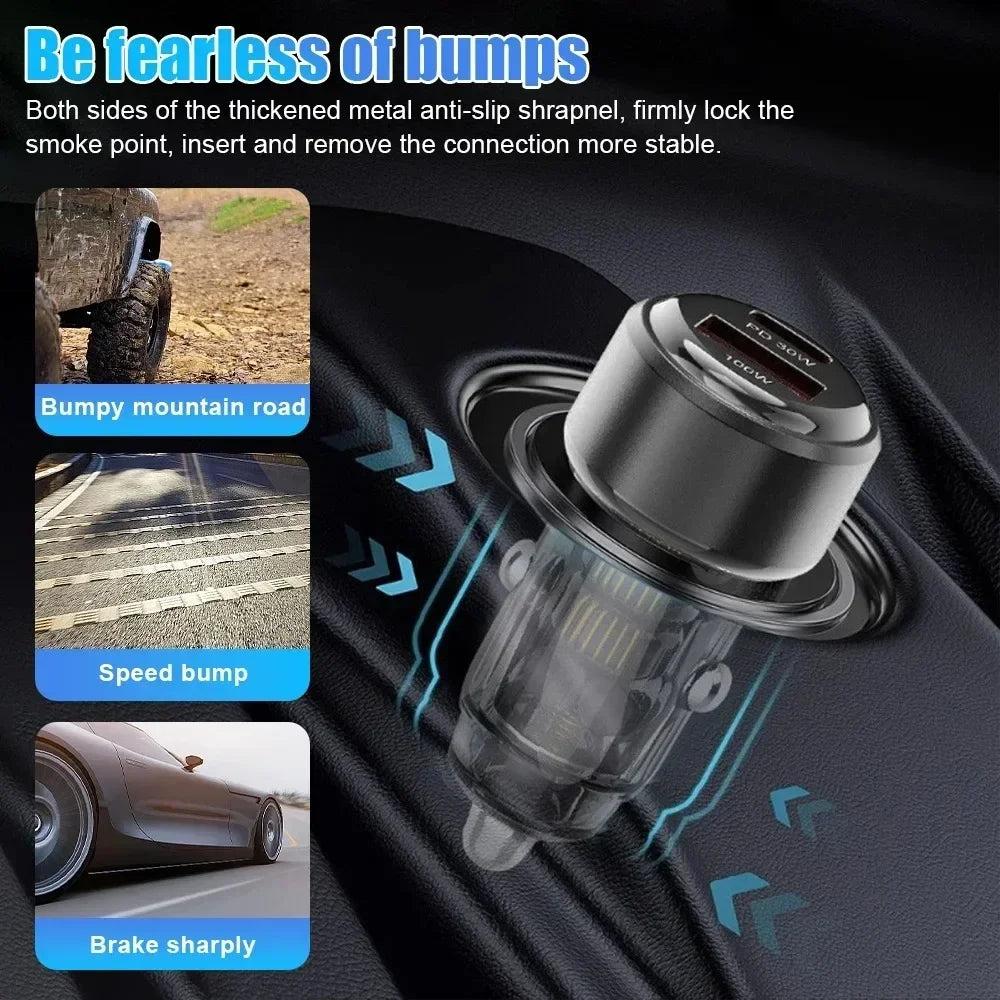 Total 130W USB Car Charger Adapter Fast Charging Type C Quick Charger in Car for iPhone 15 Xiaomi 14 Huawei Mobile Phone Charger