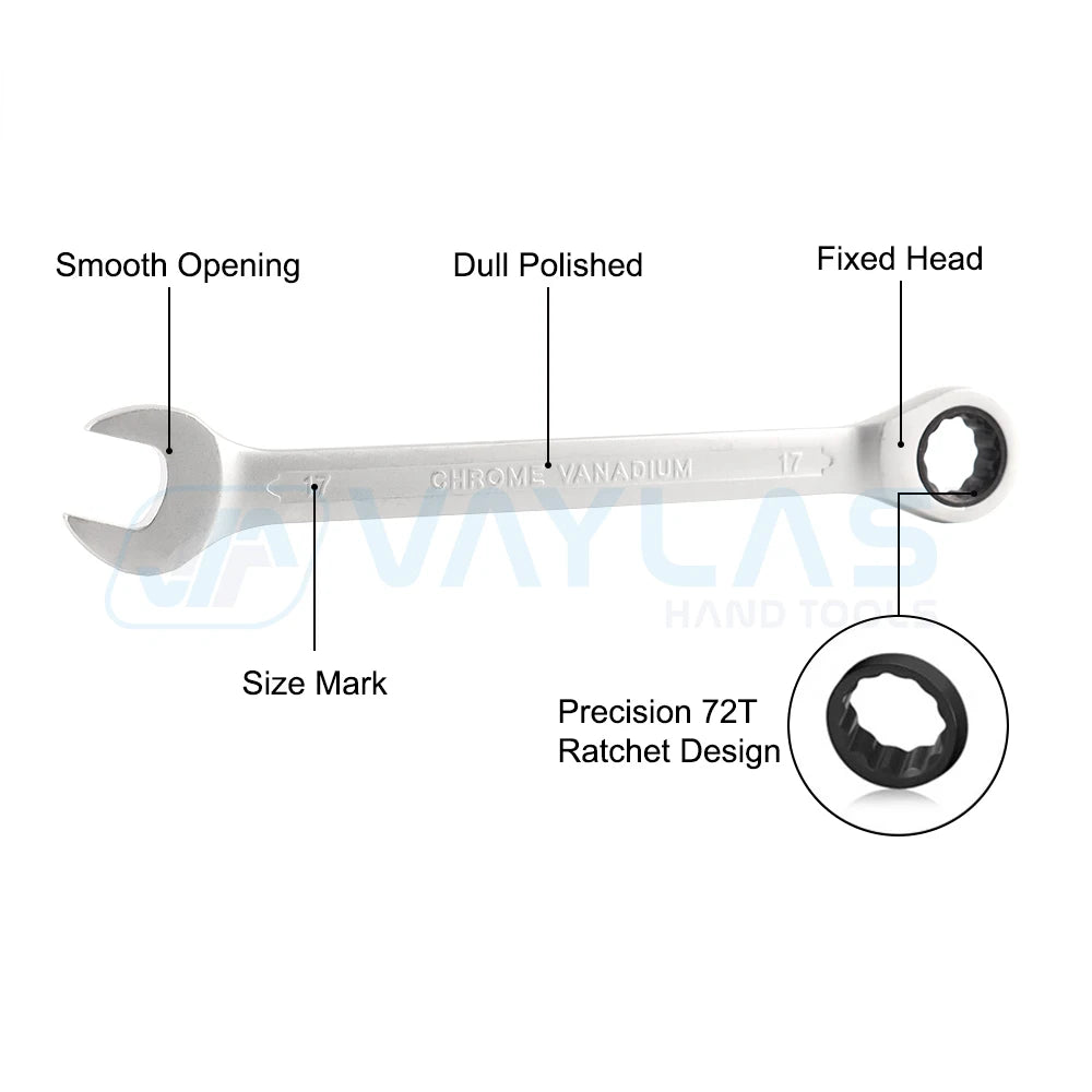 8mm Dull Polished Combination Wrench Fixed Head Ratchet 72T Open End High Torque Spanner Repair Hand Tool Chrome Vanadium Steel