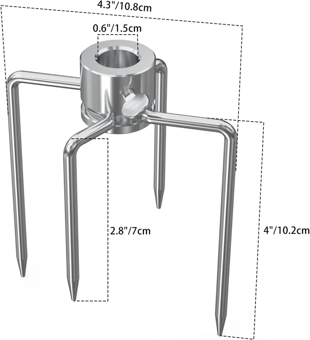 Double Sided Rotisserie Fork 304 Stainless Steel 4 Prong BBQ Grill Skewer 5/16 Spit Rod Outdoor Roasting Camping Meat Tool