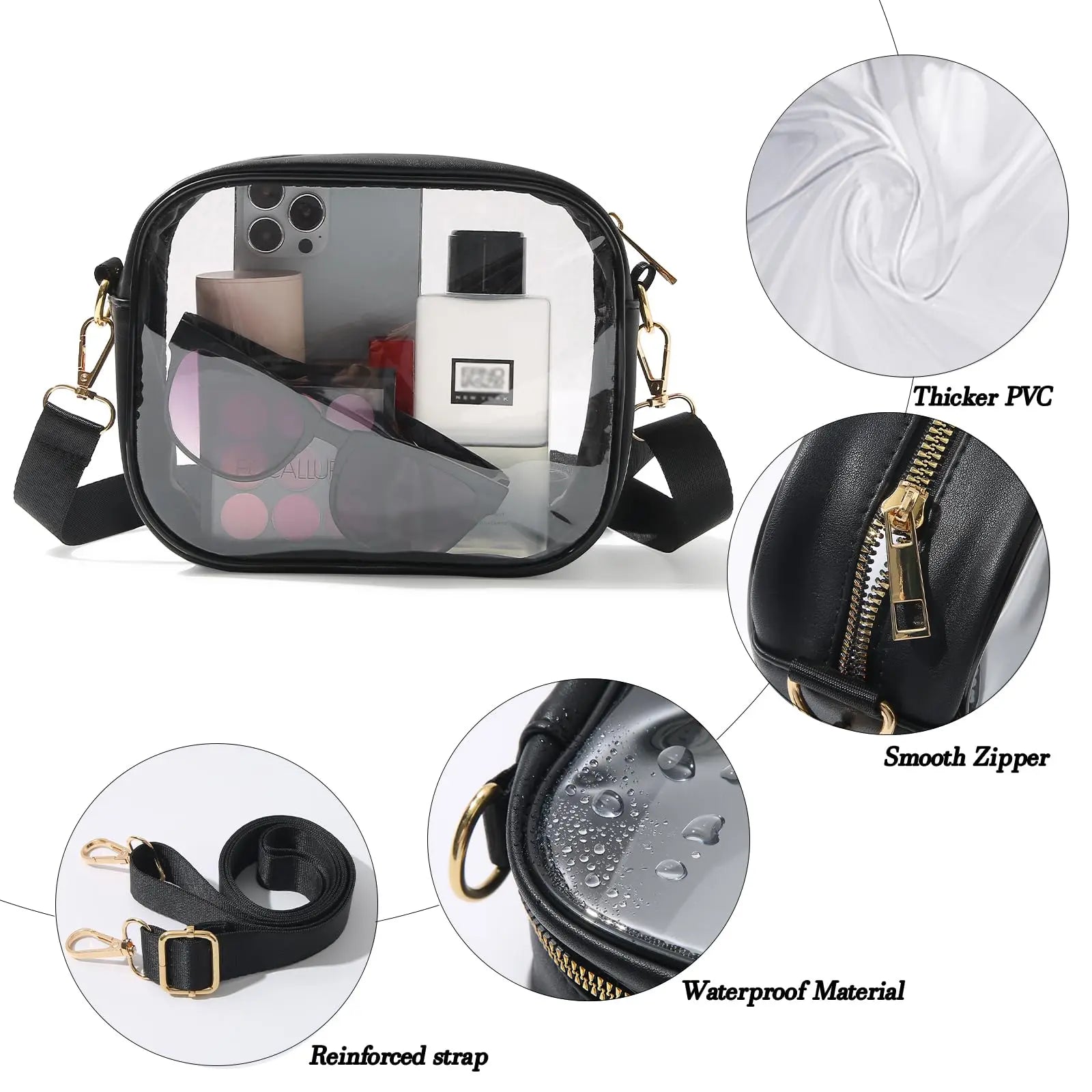 Clear Bag Stadium Approved, Crossbody Transparent Bag for Concerts Sports Events, Purses for Men & Women