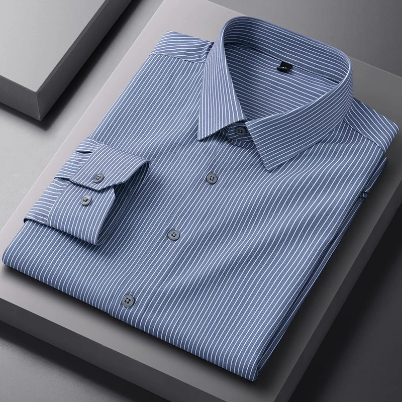 New Anti-Wrinkle Men Shirts Long Sleeves Dress Shirts For Men Slim Fit Camisa Social Business Blouse Plaid Striped Office Shirt