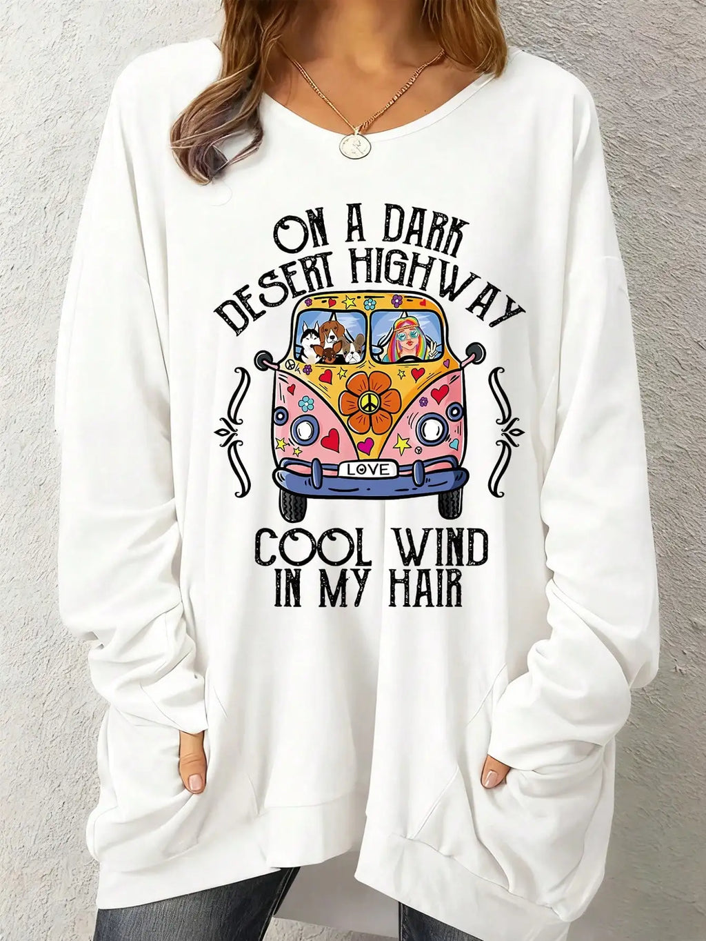 2026 Women's New Letter Car Animal Print Plus Size Casual Long Sleeved Round Neck Slightly Elastic Pullover T-Shirt