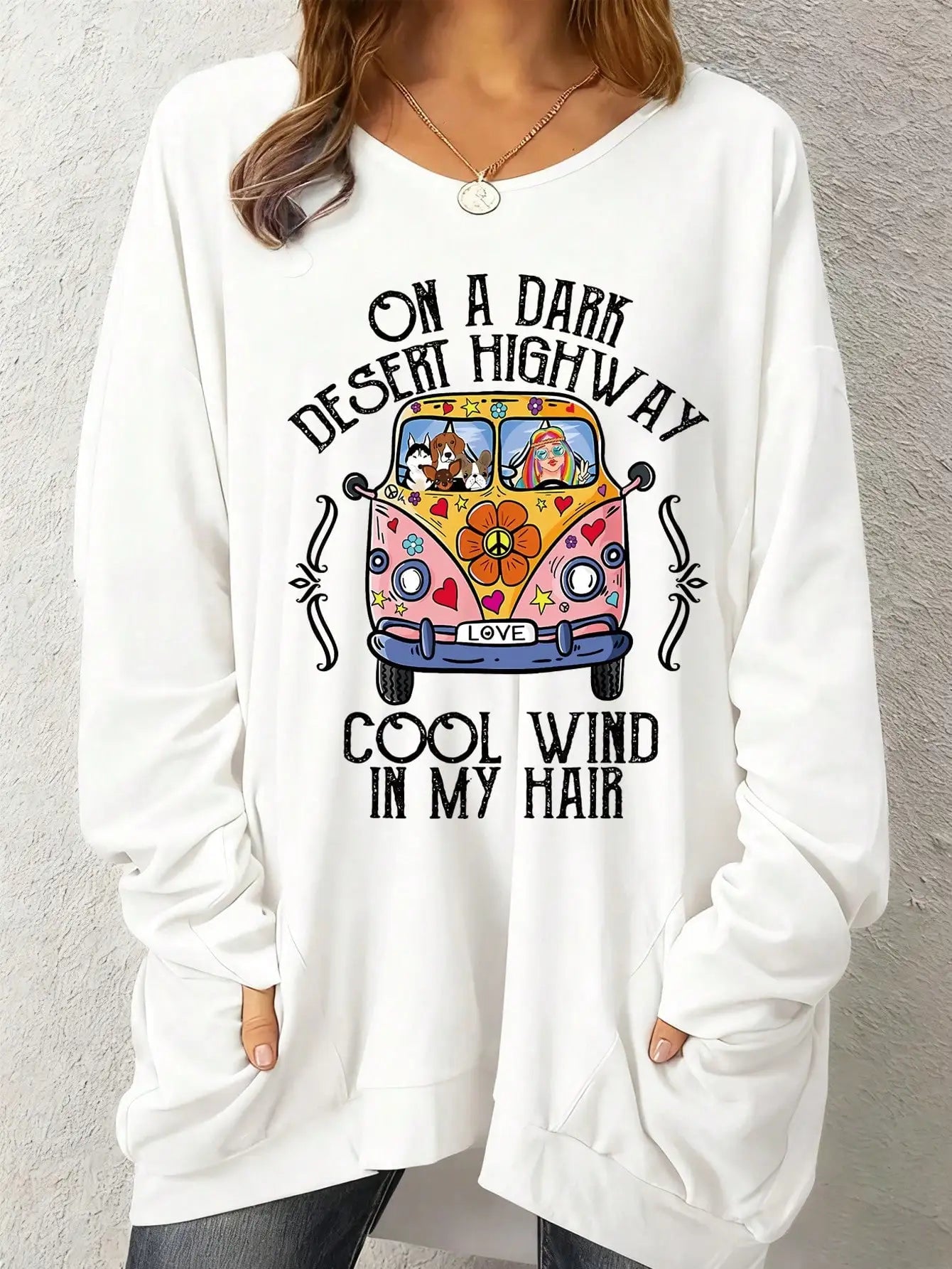 2026 Women's New Letter Car Animal Print Plus Size Casual Long Sleeved Round Neck Slightly Elastic Pullover T-Shirt