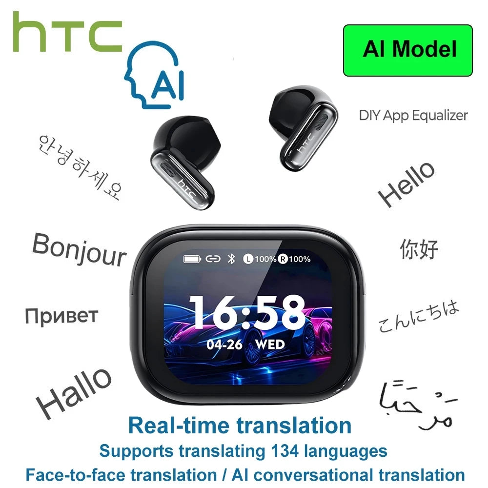 AI Translate Earphone Bluetooth HTC NE68 TWS Earbuds Smart LED Screen HiFi Sound Quality Noise Cancellation Sports Gaming Choice