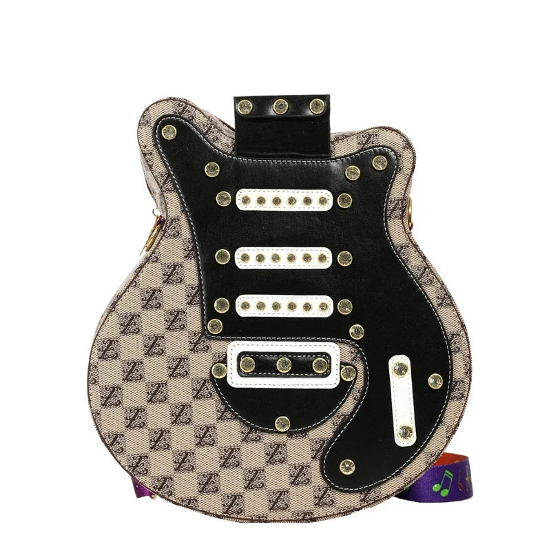 Fashion Guitar Shape Bag Hard PU Purse for Women Rivet Personality Design Popular Crossbody Shoulder Backpack Handbag