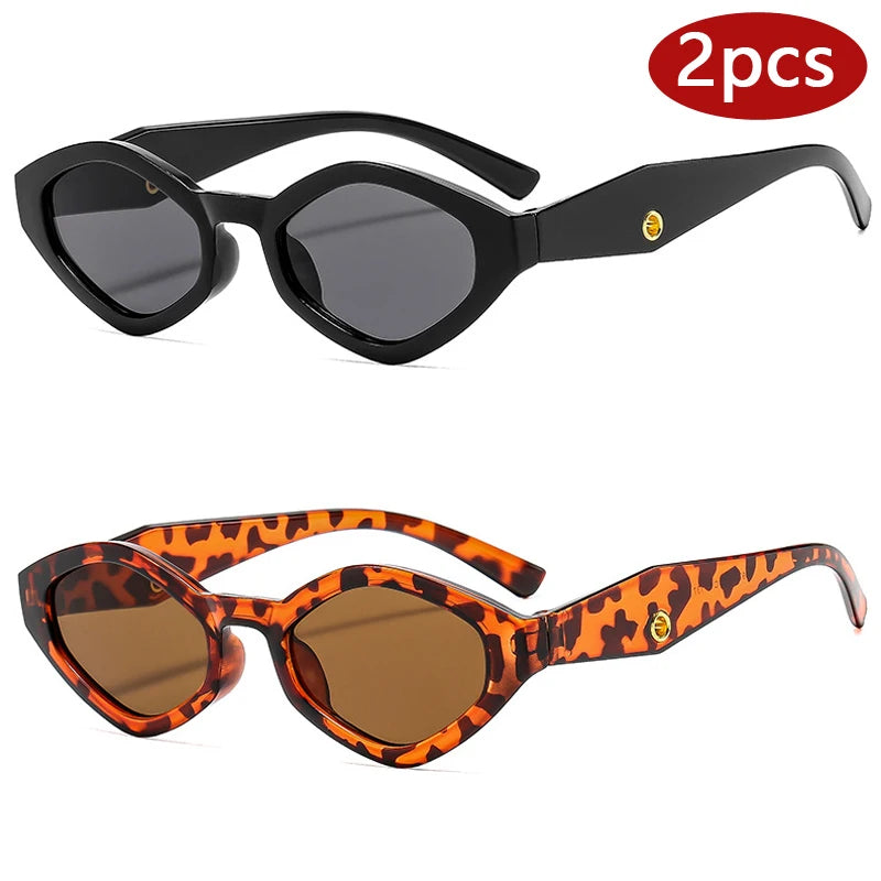 Hiking 2pcs Fashion Diamond Shaped Women‘s Anti Light Glasses Vintage Small Frame Punk Polygonal Glasses Outdoor Eyewear