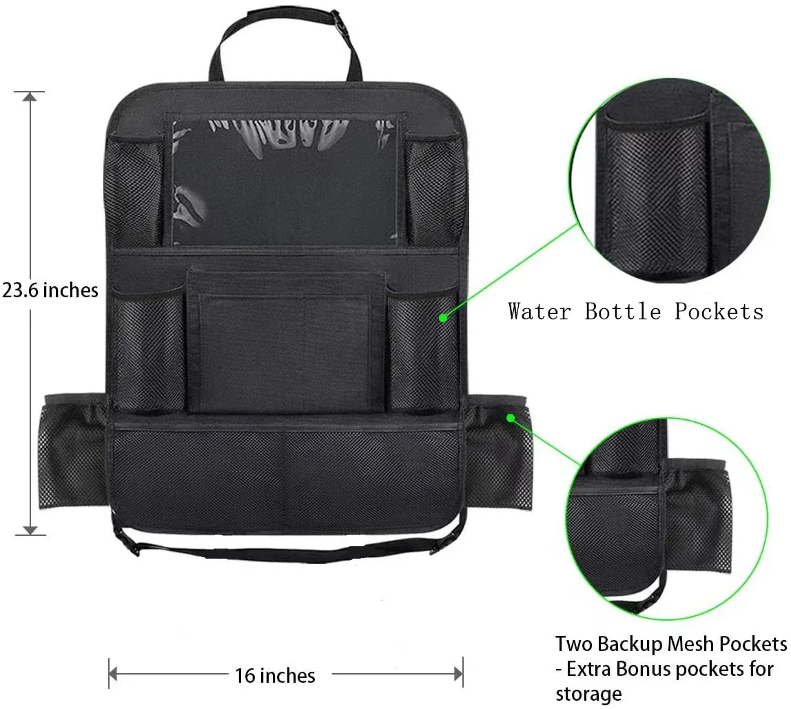 Car Rear Seat Organizer Storage Bag with Touch Screen Tablet Stand, Anti Kick Pad, Rear Seat Protector, Storage Bag