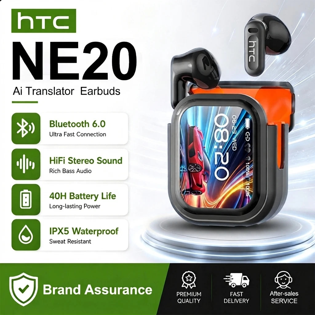 HTC NE20 Original Wireless Bluetooth Earphone In Ear AI Translate Earbud LED Multi-function Touchscreen Noise Reduction Headset