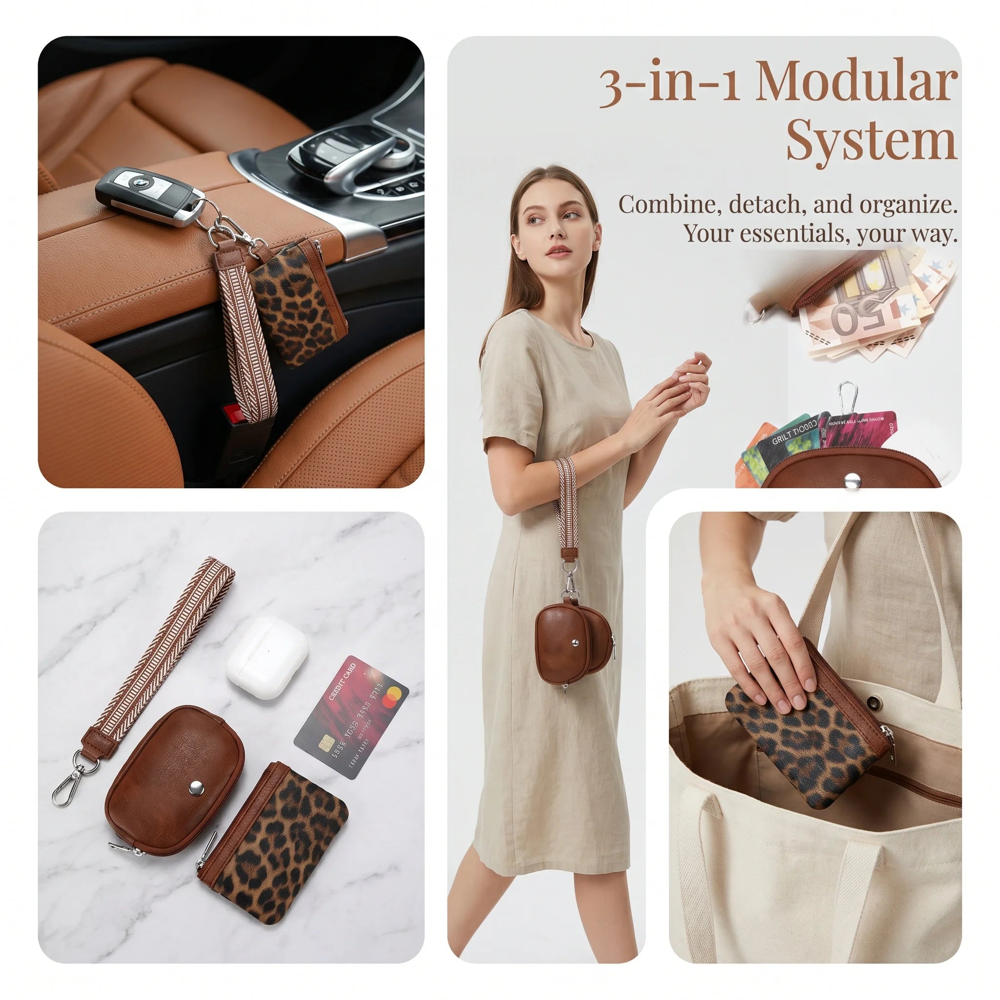 Pomelo Best Women Wristlet Wallet Leopard Cow Print PU Leather Coin Purse with Lanyard Key Card Holder