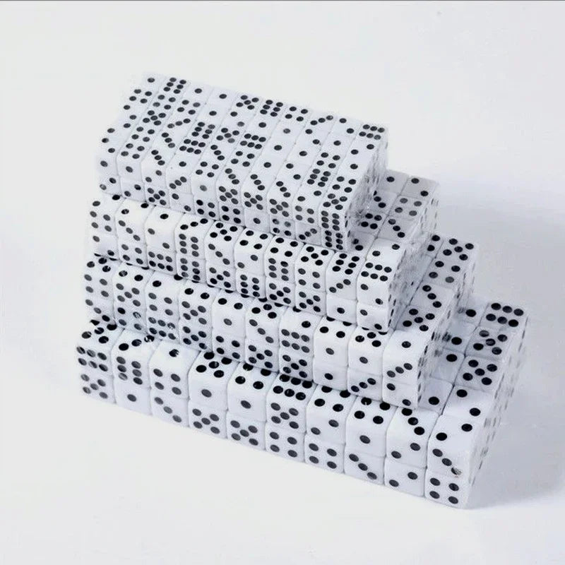 100PCS Mini White Dice Set - 5mm 8mm 10mm 12mm 14mm 16mm D6 Sizes Square-Edged with Black Dots for Board Games