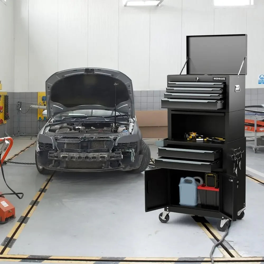 Extra Large 3-in-1 Rolling Tool Chest with Lockable Wheels, Auto Lock, and Protective Liner for Workshop Storage