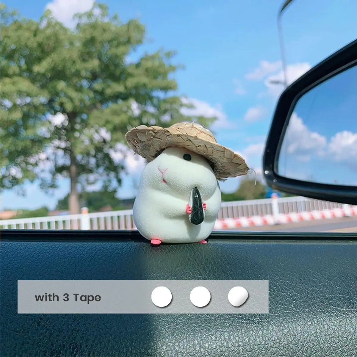 1PC Cute Hamster with Straw Hat Car Ornament,Car Decoration Auto Interior Dashboard Accessories