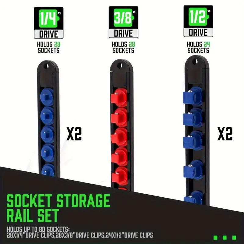 6pc 360° Swivel Socket Organizer Set - Durable ABS Storage Racks, 1/4"" 3/8"" 1/2"" Clips, Space-Efficient & Easy Access