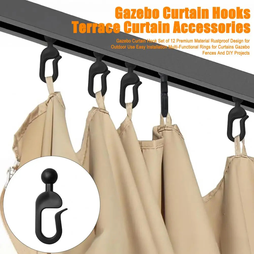 Outdoor Curtain Rings Outdoor Hotel Gazebo Curtain Hooks Heavy Duty Plastic Track Accessories for Netting Gnats Black