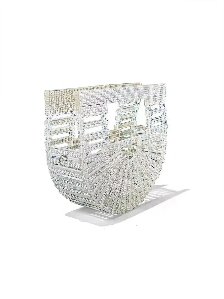 Luxury Shiny Rhinestone Evening Bag, Women's Handmade Acrylic Clutch, Mini Sparkly Diamond Party Purse, Elegant Handbag for Wed