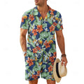 Men's Summer Shirts Set Fashion Plant 3D Print Short Sleeve Top +Shorts 2 Piece Hawaiian Beach Vacation Suit Casual Loose Outfit