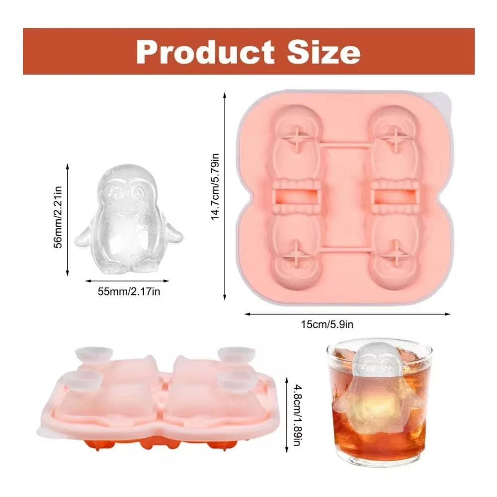 Ice Cube Tray,Silicone Ice Cube Tray with Lid,Penguin Ice Cube Trays for Whiskey Cocktails Gin Beer Juice, DIY Ice Cube Mold