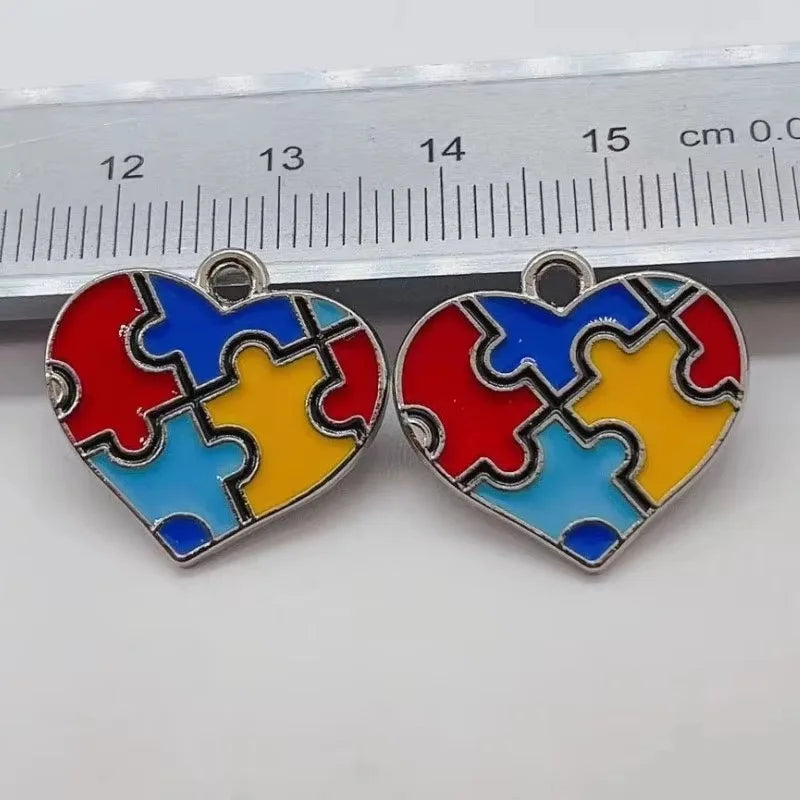 10pcs Autism Heart shaped Color Puzzle Alloy Drip Oil Pendant DIY Jewelry Accessories