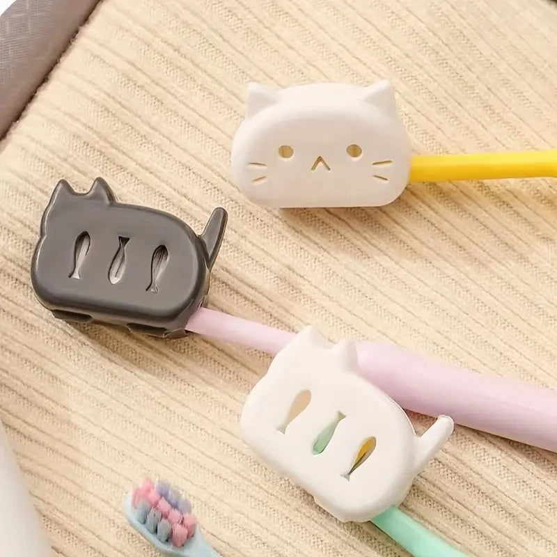 Adorable Cartoon Cat Toothbrush Head Protectors Set of 4, Portable Hygiene Covers for Travel, Business & Daily Family Use