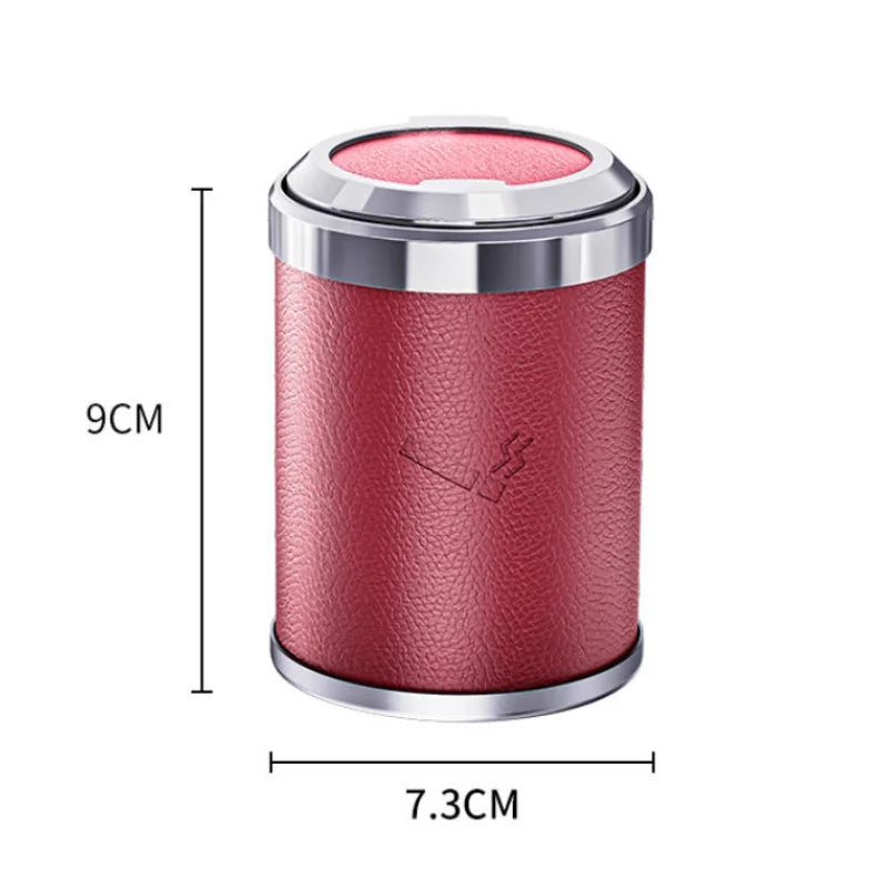 Car LED Ashtray, Light Luxury Leather Appearance, Alloy Liner, Car Ashtray Push Switch, Smart Car Ashtray