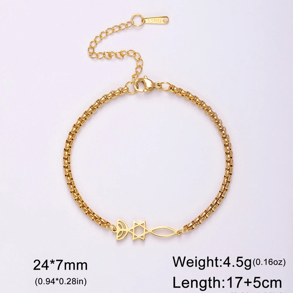 Dawapara Messianic Seal of Jerusalem Bracelet Jewish Star of David Menorah Religious Judaism Hanukkah Gifts Stainless Steel