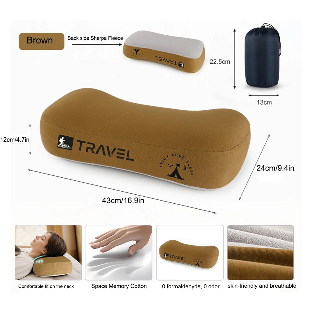 Ultralight Camping Memory Foam Pillow, Travel Backpacking Pillow with Removable Cover for Neck Lumbar Support, Hiking Outdoor