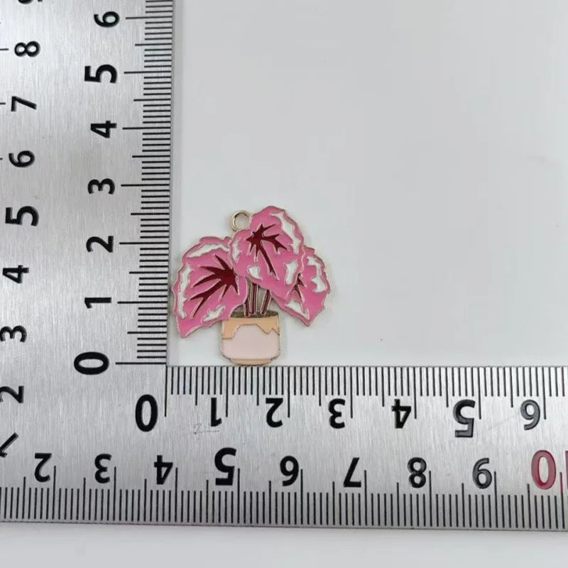 10pcs green succulent potted DIY accessories, banana leaf alloy pendants, keychains, earrings, hair accessories
