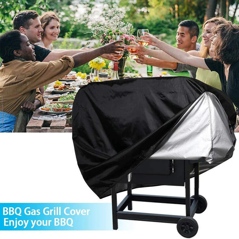 BBQ Grill Cover with Drawstring Closure Gas Grill Cover Polyester Dust and Weather Protection for Outdoor Camping Cooking TMZ
