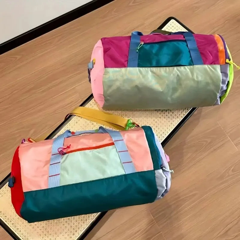 Nylon Dopamine Handbag Men's and Women's Round Barrel Large Capacity Outdoor Sports Versatile Travel Yoga Fitness Bag Foldable