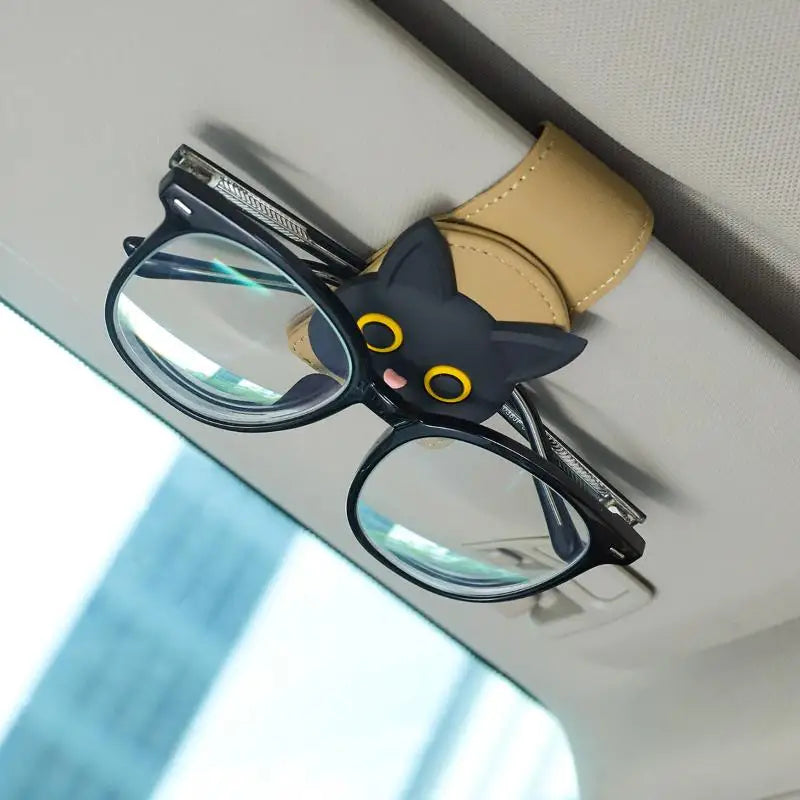Cute Cat Magnetic Glasses Case for Car Sun Visor Holder Multi Function Auto Accessories for Women Girls