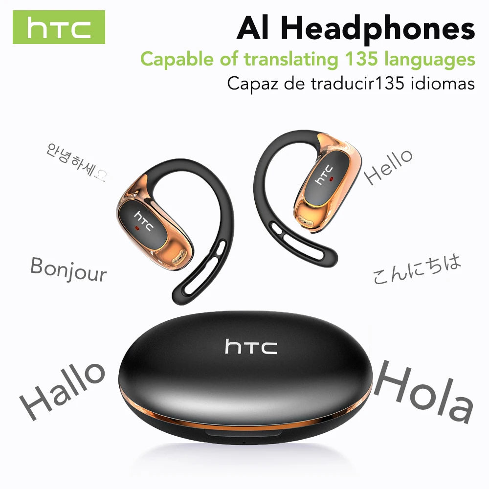 Bluetooth Auricles HTC NE35 2026 AI Real-Time Language Translator Earbuds 134 Languages BT6.0 IPX5 90H Battery Wireless Headset