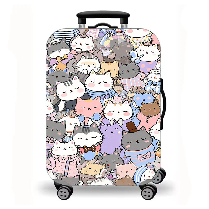 Luggage Cover, Cute Cartoon Cat Kitten Fantasy Print Stretch Suitcase Protector, Washable Anti-Scratch Travel Baggage Cover