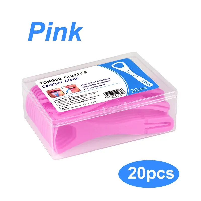 20pcs/box Tongue Scraper with Dental Picks Disposable Double Side Tongue Cleaning Tool Foldable Tongue Scraper Oral Hygiene Care