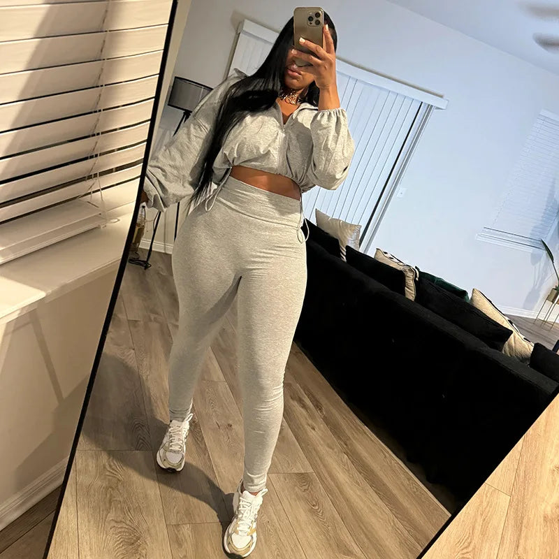 Weird Puss Women Tracksuit 2 Piece Set 2024 Autumn Casual Zip Thin Drawstring Jacket+Leggings Matching Streetwear Sporty Suit