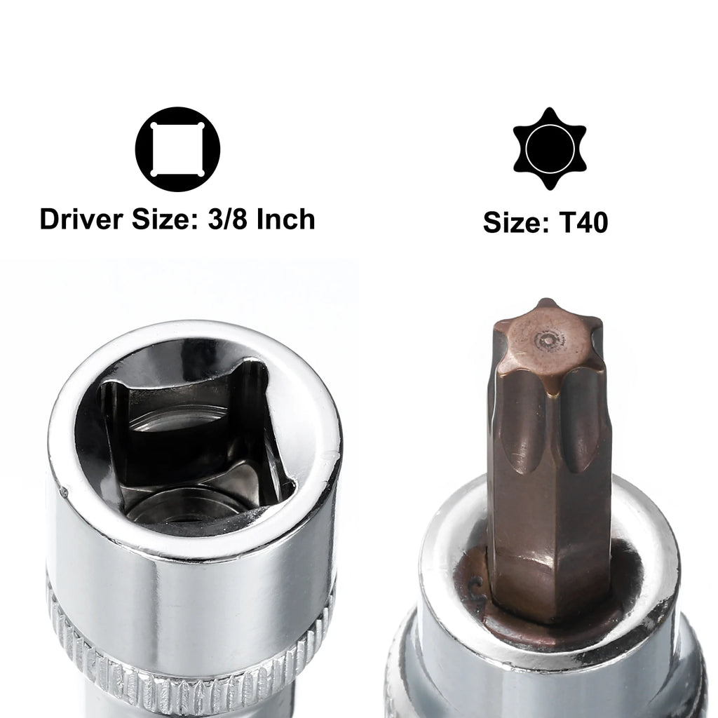 2/3/4/5pcs T8 T20 T25 T27 T30 T40 T50 Torx Bit Socket 1/4" 3/8" Drive S2 Steel Bits CR-V Sockets 38/48mm Length Use with Ratchet
