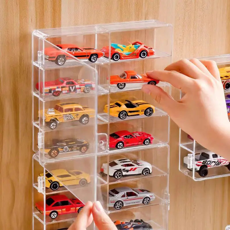 Fully Transparent Acrylic Car Model Display Cabinet With Lid 8 Lattice Hot Wheels Display Box Suitable For 1/64 Model Car