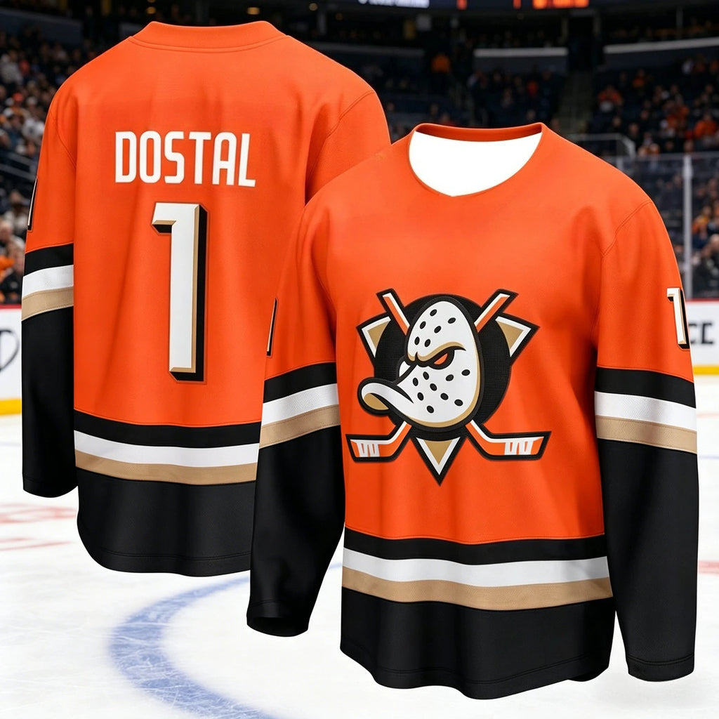 Men's Ice Hockey Ducks Jersey Anaheim Printing Moisture-Wicking Long Sleeve Breathable Sports Uniform Plus Size for Fans