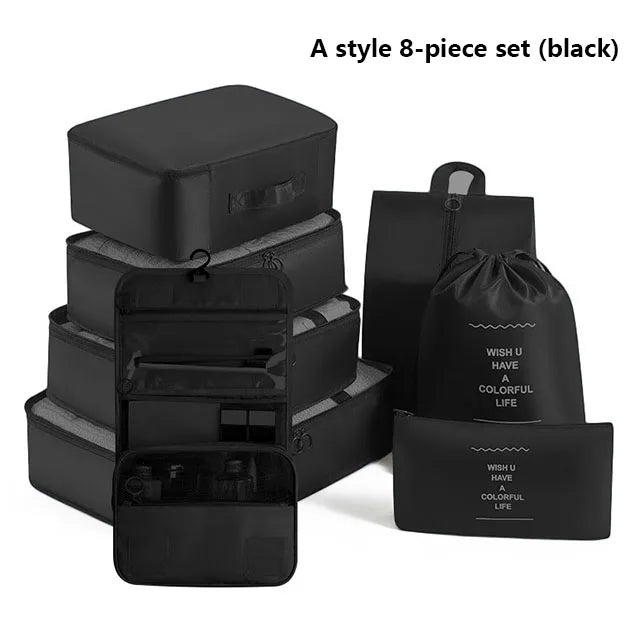 9Pcs Travel Packing Cubes Set Waterproof Luggage Organizer with Drawstring Pouches for Clothes Shoes Cosmetics Underwear - Suitc