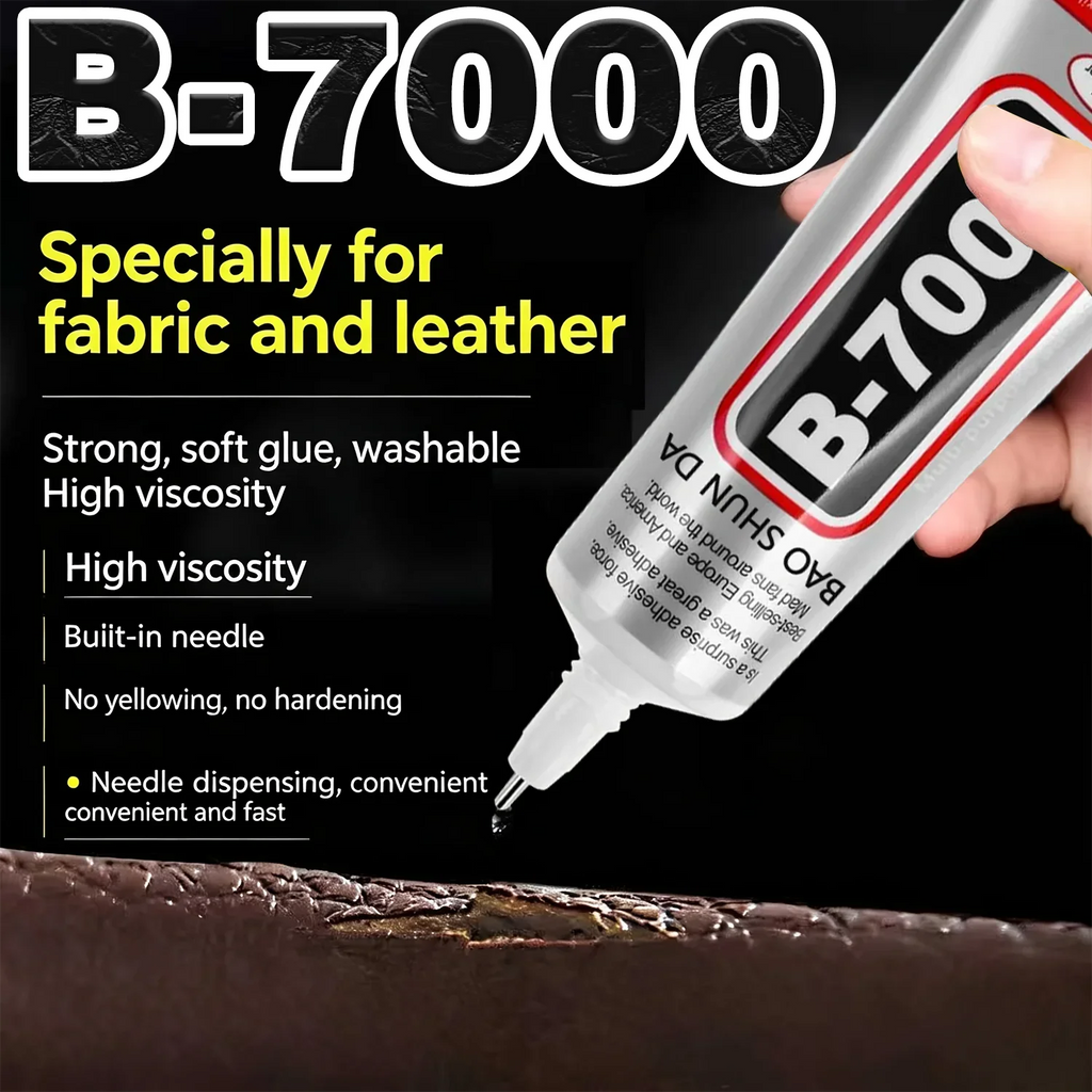 B-7000 Fabric Glue Permanent, Fabric Glue for Patch, Clear Fabrics Adhesive,Permanent Washable,for All Cotton, Denim, Polyester.