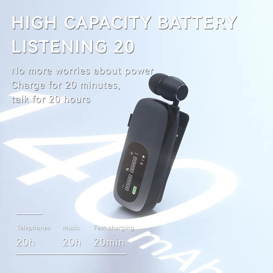 K75 Lavalier Business Headset Bluetooth 5.4 Bass Earphone HD Call Vibration Reminder+Voice Number Reporting Wireless Headphone